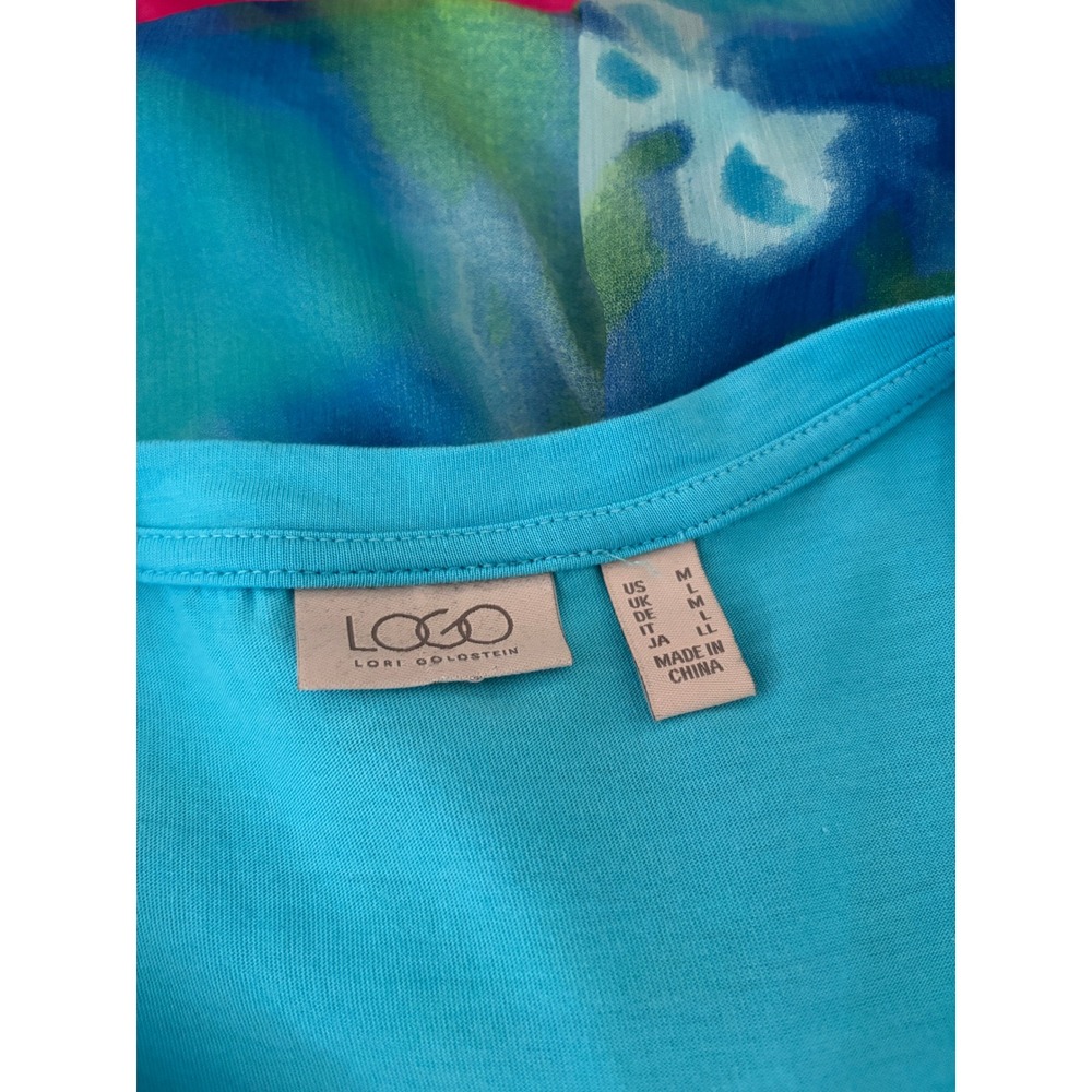 LOGO by Lori Goldstein Turquoise Watercolor Mixed Media Maxi Dress Sz M - Picture 6 of 9